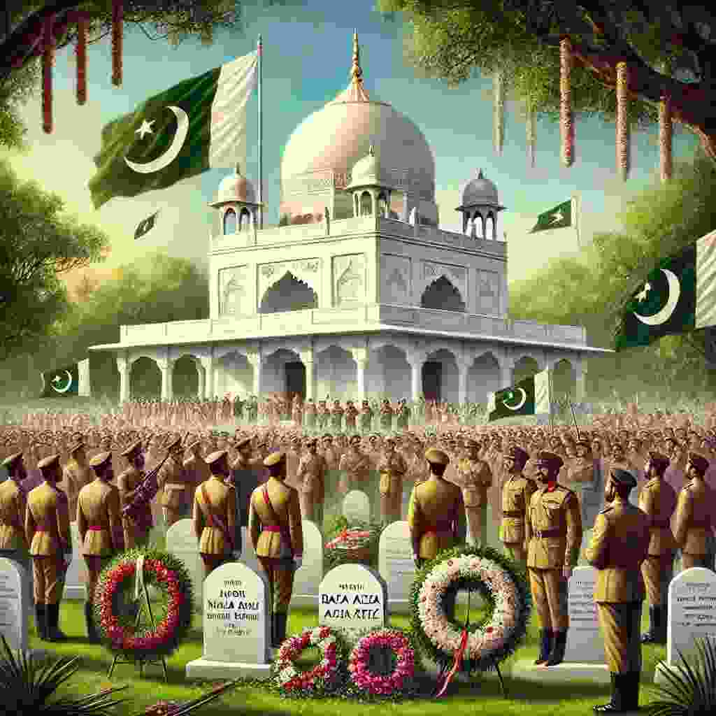 This image pays tribute to Major Raja Aziz Bhatti's mausoleum on the anniversary of his martyrdom.