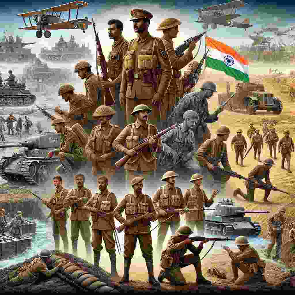 This illustration depicts Indian soldiers' significant contributions during World War I and World War II.